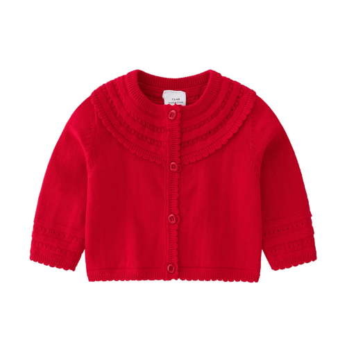 WOYY Girls Knit Sweater Ruffle Round Neck Cardigan Coat Knitwear, Sizes 0-6M