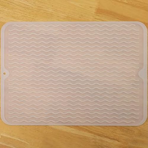 Silicone Dish Drying Mat for Multiple Usage,Easy clean,Eco-friendly,Heat-resistant Silicone Mat for Kitchen Counter or Sink,Refrigerator or drawer liner Translucent L 16 inches x 12 inches