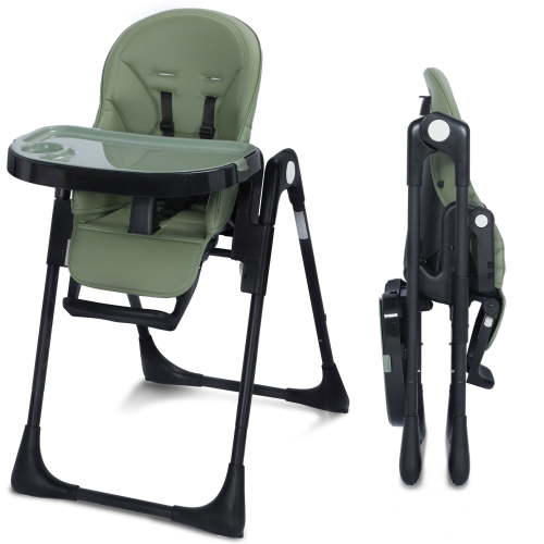 AILEEKISS Foldable High Chair for Baby, Toddler Eating Chair with Detachable Double Trays, Green