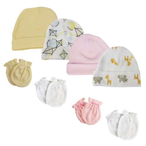 Baby Girls Caps and Mittens (Pack of 8)