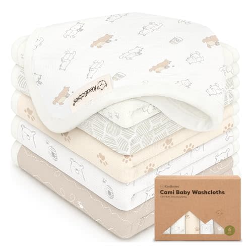 6-Pack Cotton Baby Washcloths for Newborn - Organic Cotton Muslin Soft Wash Cloths for Babies, Infant, Kids,Toddler Towels for Boy,Girl,Super Absorbent Face Cloths,Scratch-Free Baby Rags (Bumbly)