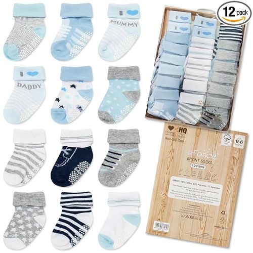 Organic Cotton GOTS Certified Baby Socks 12 Pairs for Newborn Girls 0-6 Months, Soft Breathable Infant Socks, Cute Little Girls Socks, Baby Registry Essential