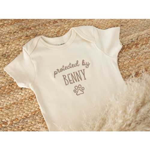 Embroidered Protected by Dog Baby Onesie®: Personalized Newborn Gift for Pregnancy Announcement - Etsy