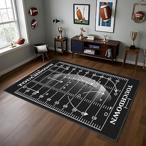 Football Rug for Bedroom,6'x9' Football Field Rugs with Non-Slip Backing,Sports Area Rug for Living Room and Game Room Decor
