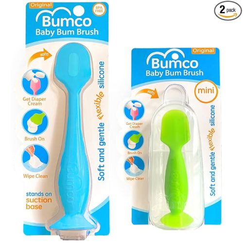 Bumco Baby Bum Brush + Mini Diaper Cream Spatula with Case - BPA-Free Butt Spatula Baby, Soft Diaper Spatula, Baby Diaper Cream Applicator, Mom-Invented Diaper Bag Essentials, Butt Spatula