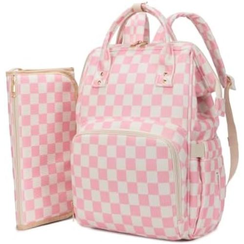 Baby Diaper Bag Backpack for Mom, Large Capacity Baby Essentials Travel Tote, Multifunction Baby Bag with Changing Pad, Stroller Straps, Pacifier Case, Baby Shower Gifts, Corduroy Checkered Pink