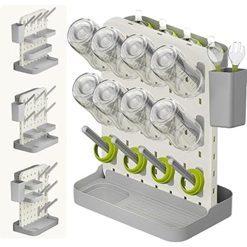 DIY Baby Bottle Drying Rack, Space-Saving Drying Rack, Bottle Tower with Removable Drying Rods & Baskets&Holder, Large Capacity Countertop Bottle Rack Dryer