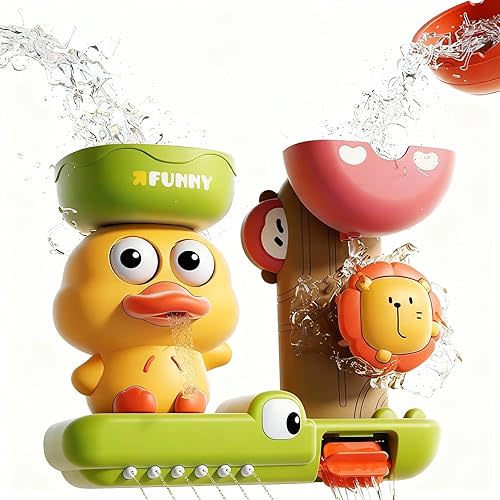GeeKiPrime Bath Toys for Toddlers 1-3 with Scoop & Suction Cup, Interactive Duck Bathtub Toys for Bathtime Fun, Baby Bath Toy 2-4, Toddler Shower Wall Toy Boys Girls Birthday Gifts 18+ Months