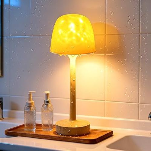 Lumoza Waterproof Shower Lamp with Ocean Wave Projector, 2-in-1 Remote Control Lamp for Bathroom, 16 Colors, Dimmable Cordless Light for Bathroom/Bathtub, Indoor & Outdoor Use