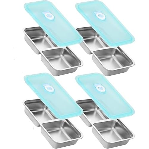4-Pack Stainless Steel Snack Containers with Lids Reusable Double Compartment Food Storage for Meal Prep, Lunch & On-the-Go; Ideal for Snacks, Condiments, Dips at Office, School, Travel & Outdoor