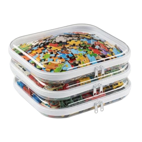 3 Pcs Large Clear Hard Shell Zipper Case, 1.3mm Heavy Duty Plastic File Box | Puzzle Storage Organizer, Board Game, Toy, Craft and Art Supply Organization