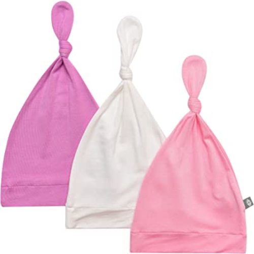 KYTE BABY Rayon Made from Bamboo Baby Beanie Hats - Super Soft Knotted Caps Available in Pattern and Solid Colors - 3 Pack