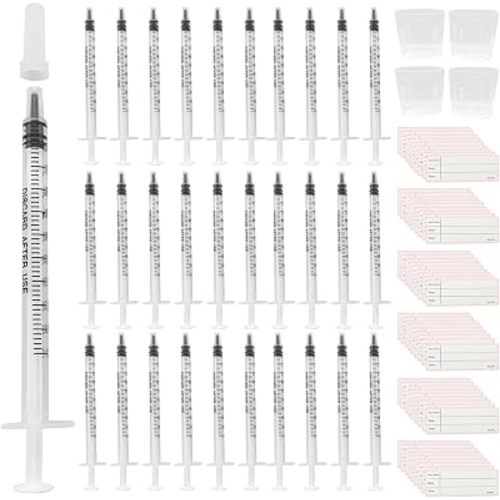50 Pcs Colostrum Collector Kit, 1ml Breast Milk Collector with Protective Cap, Breast Milk Collector with 4 20ml Measuring Cup and 54 Stickers, Colostrum Harvesting Kit for Breastfeeding