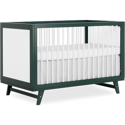 Dream On Me Carter 5-in-1 Convertible Full-Size Baby Crib, Olive & White, GreenGuard Gold & JPMA, Sustainable Pinewood, Converts to Toddler, Day & Full-Size Bed 3 Mattress Heights, Modern Design