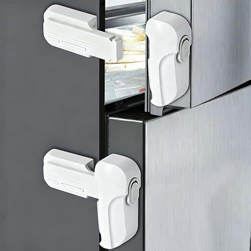 2-Pack Fridge Lock for Kids, Baby Proof Refrigerator Lock & Freezer Lock, Dual Mode Fridge Child Lock, Refrigerator Door Lock to Keep Freezer Door Closed, Toddler & Pet Safe (White)