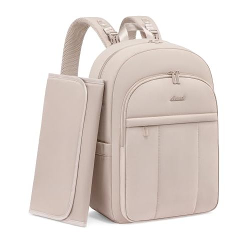 LOVEVOOK Diaper Bag Backpack, Large Puffy Baby Bag with Changing Pad Insulated Pockets Stroller Straps, Waterproof Diaper Backpacks for Mom Dad, Ivory