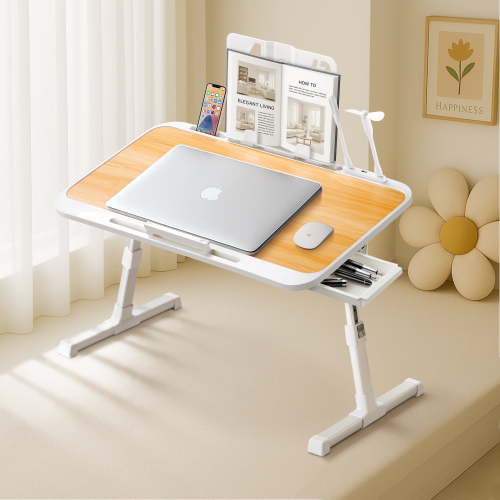 Joyfair Laptop Desk for Bed, Adjustable Table Stand with Moveable Book Stand USB Ports Holder Slots, Foldable Bed Sofa Tray Table for Reading Writing, Portable Workspace Organizer - Walnut