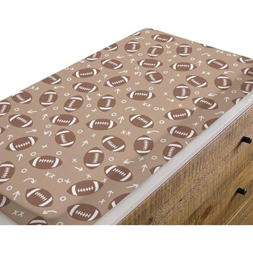 Brown Baby Boy Girl Changing Pad Covers Football, American Football Game Sport Safe Snug Fitted Diaper Table Sheet, Soft Breathable Stretchy Change Mat Shower Gift Fit 32 34 x 16