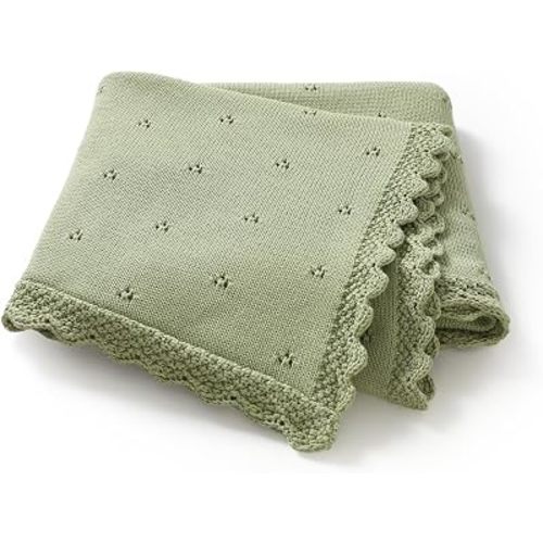 LAWKUL Organic Cotton Baby Blanket for Boys Girls, 30x40 Inch (Light Green)
