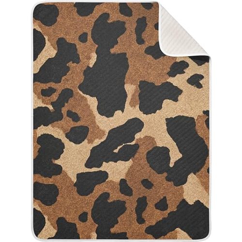 Pigsaly Baby Blankets 30 X 40 in Cow Leather Print Brown Black Cowhide Skin Toddler Blanket Newborn Crib Blanket Nursery Bed Blankets for Stroller Toddler Bed Carseat