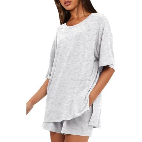 Darong Women's 2 Piece Lounge Set Short Sleeve Shirts and Shorts Comfortable Summer Pajama Set Travel Airport Outfit