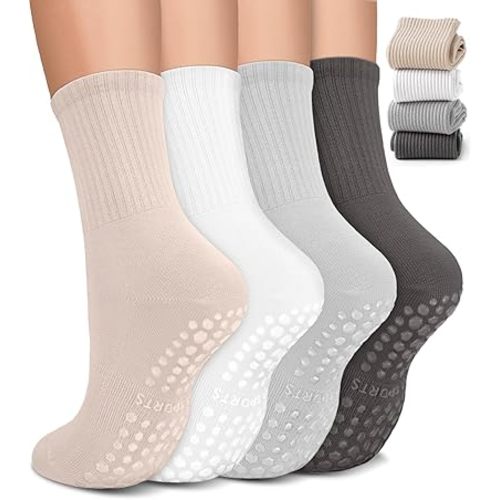 Pilates Socks for Women, Non Slip Grip Socks for Yoga, Barre, Hospital, Grippy Socks Womens Gifts, 4 Pairs