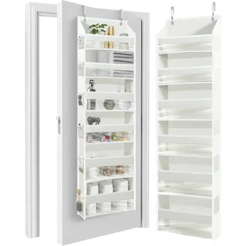 HOMELUX THEORY UPGRADED 6 Tiers Over The Door Organizer Hanging - 100D EXTRA THICK & 50lbs HUGE CAPACITY, 12 Side Mesh Pockets Over The Door Shoe Organizer, Hanging Closet Organizer (Ivory, 1pc)