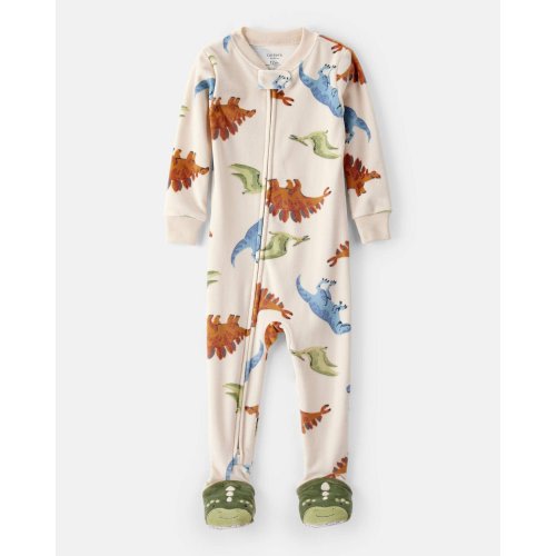 Baby Boy Dinosaur Print DreamPlush Snug Fit Long-Sleeve 2-Way Zip 1-Piece Pajamas - Tan - Carter's | Carter's