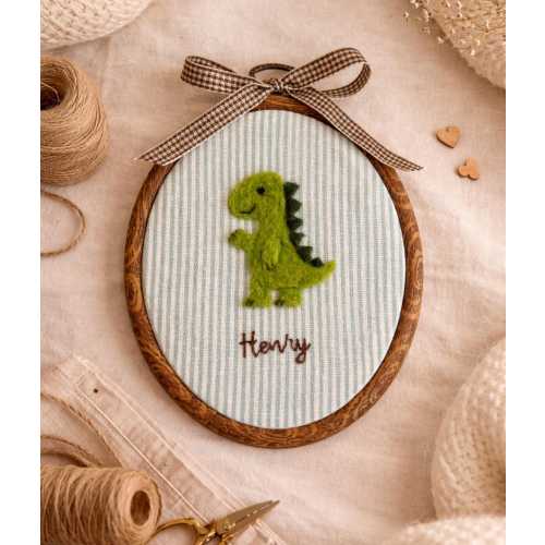 Custom Felted Dinosaur Nursery Wall Art with Personalized Name, Baby Shower Gift, Baby Heirloom