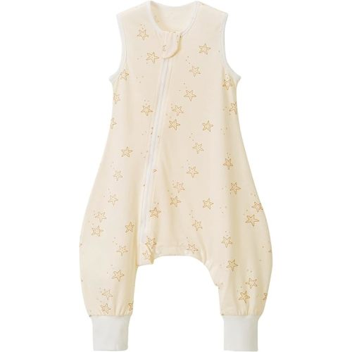 0.5 TOG Side Open Sleep Sack with Legs, 100% Cotton Super Soft Lightweight Toddler Sleep Sack with Feet, Star, M