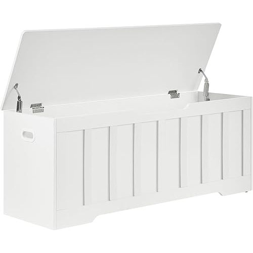 VANKILEY 47.2" Storage Chest Extra Large,Storage Trunk with 2 Safety Hinges,Wooden Storage Bench,Shoe Bench,47.2x15.7x19.1 Inch,Easy Assembly,Storage Bench for Bedroom,Living Room,entryway(White).