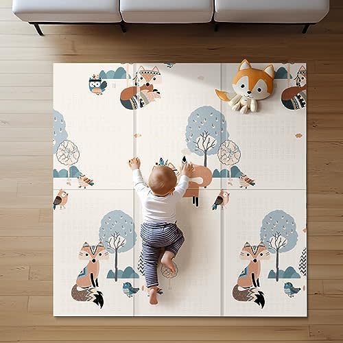Baby Play Mat, 59" X59 " Extra Large Foldable Baby Mat for Playtime and Tummy Time, Thick Foam Play Mat for Baby, Waterproof, Reversible Portable Playmat for Babies and Todders, Indoor&Outdoor Use