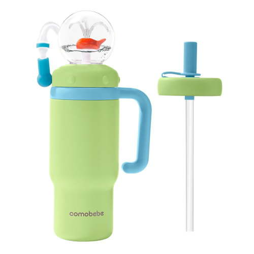 24oz Stainless Steel Whale Fountain Tumbler With Handle Two Lids, With Fun Fountain Effect, Insulated Whale Water Bottle With Handle, Drinking Cup With Whale Squirt for Kids, Teens, And Adults