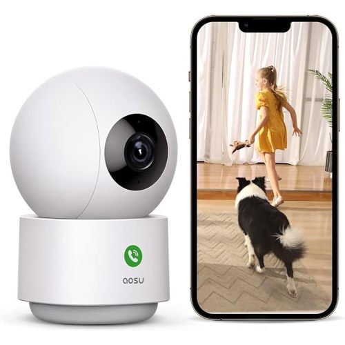 aosu 2K Security Camera Indoor, Baby Monitor Pet Camera 360-Degree for Home Security with 2.4 GHz Wi-Fi Router, One-Touch Call, Smart Motion Tracking, IR Night Vision, Compatible with Alexa