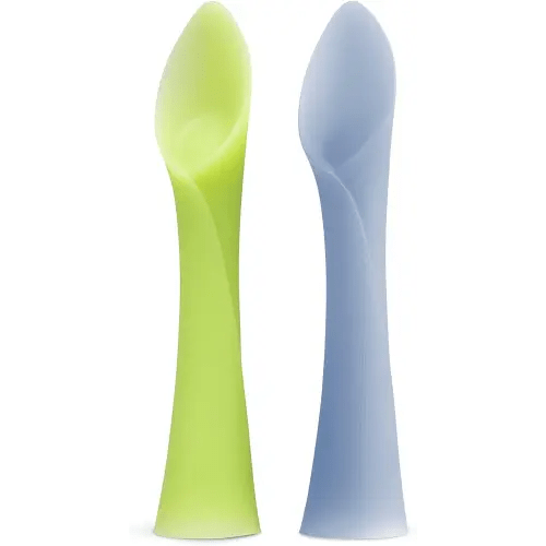 Olababy 100% Silicone Soft-Tip Training Spoon for Baby Led Weaning 2pack (Kiwi/Blueberry)