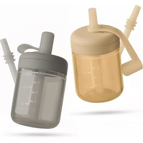 Moonkie Baby Straw cup | Silicone Toddler Sippy Cup Training Cup with Straw Lid | BPA-Free Drop-Proof Baby Cup | Led Weaning | 6 Months+, 5 oz, 2pack