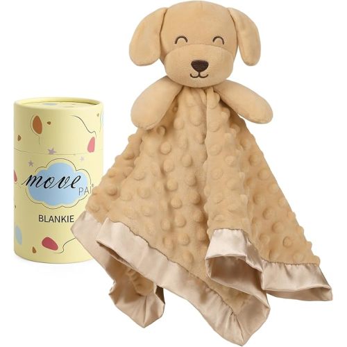 MOVEPAI Baby Dog Security Blanket, Soft Puppy Lovey Toy Blanket for Boys and Girls, Snuggle Toy Lovie Newborn Gift, Unisex Stuffed Animals Brown 16 Inch