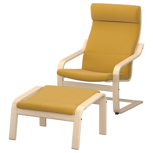 POÄNG Armchair and ottoman - birch veneer/Kelinge dark yellow