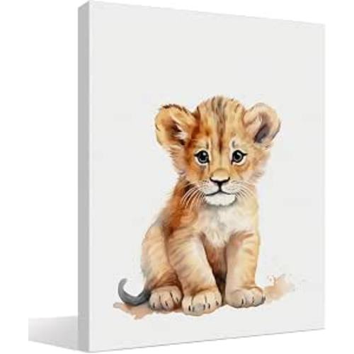 Woodland Nursery Decor, Baby Room Decor, Lion Wall Art Decorations For Safari Nursery Kids Toddler Boy Girl Room Playroom, Animal Wall Art Prints Poster 11x14 Inches Framed