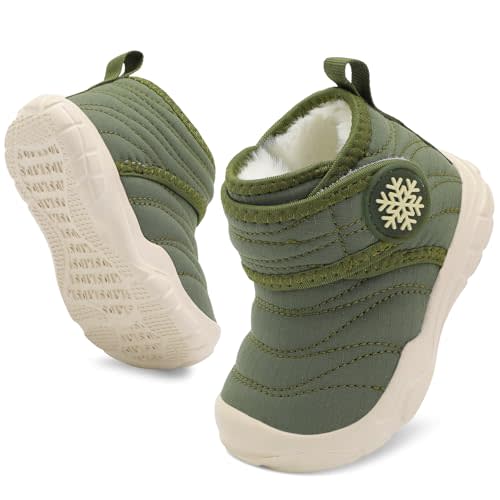 BARERUN Barefoot Baby Boys Girls Boots Warm Winter House Shoes for Toddler Girls Boys Waterproof Fleece Kids Snow Boots Faux Fur Infant Booties Walking Shoes for Indoor Outdoor