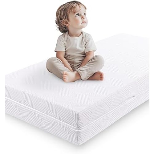 BABELIO Ergonomic Zoning Crib Mattress Dual-Sided Memory Foam Waterproof 6" Thick Toddler Mattress with Zipper Cover, Fits Standard Crib