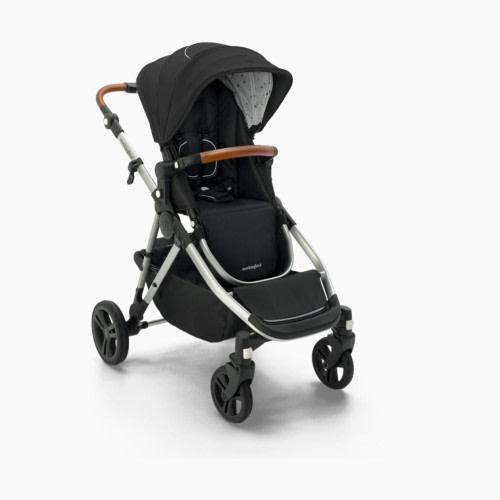 Mockingbird Single-to-Double Stroller 2.0 - Black/Watercolor Canopy With Penny Leather