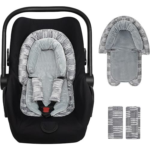 Infant Car Seat Insert, Baby Car Seat Head & Body Support with 2 Strap Pads, Ultra Soft Newborn Preemie Carseat Insert Cushion for Girls Boys, Fits Car Seat, Stroller, Swing, Bouncer, Gray