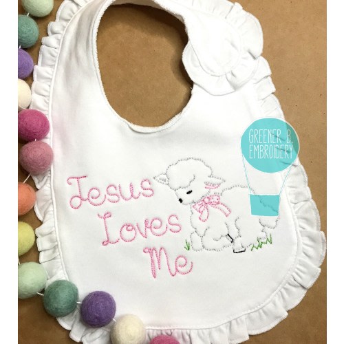 Jesus Loves Me Bib / Religious Bib / Lamb Bib / Baby Shower Gift / Baby Girl Gift / Christian Bib / Baby Gift / Jesus Lamb Bib