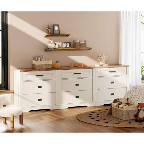 Winston Porter Glenford 78.7" Wide Modern Farmhouse Wooden Dresser Combo With 9 Drawers For Teenagers | Wayfair