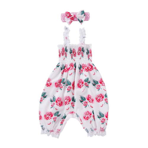 Odeerbi Toddler Cotton Floral Romper Bodysuit Jumpsuit, Headband Set, Unisex Outfit