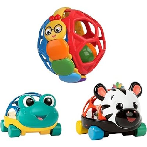Baby Einstein Oball Cars & Rattle Gift Set, Ages 3 Months+, Includes Zen Zebra Car, Neptune Car, and Cal Bendy Ball, 3-Piece Baby Toy Bundle for Play, Tummy Time, and