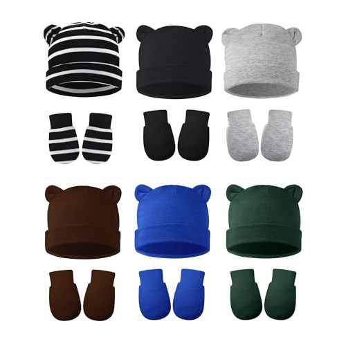 Geyoga 12 Pcs Baby Hat | Newborn Hats Mittens for Boys Girls 0-12 Months, Cotton Baby Beanie, Newborn Essentials Must Haves, Scratch Guard