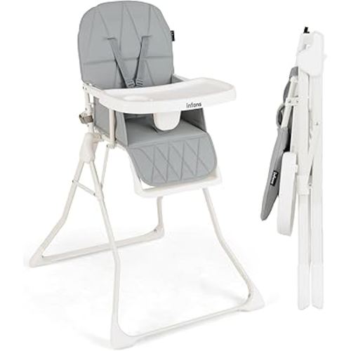 INFANS Baby High Chair, Quick Folding Portable Highchair for Babies and Toddlers with Adjustable Footrest Removable Dishwasher Tray PU Seat, Compact Highchairs for Baby Age 6-36 Months