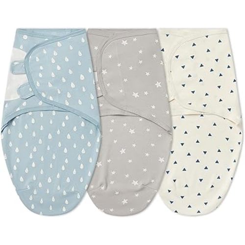 insular Baby Swaddle Wrap, Swaddle Blanket for Newborn and Infant, Adjustable Swaddle Set for Boy and Girl, Soft Cotton Baby Sleep Sack 3 Pack (Raindrop, Medium(3-6M))